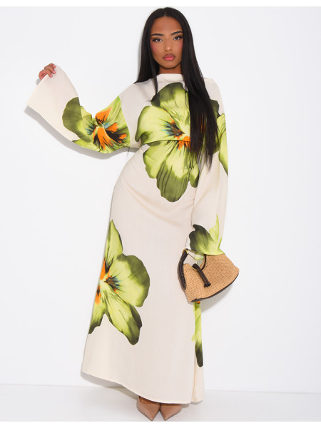 Robe effet lin à fleurs nouée dans le dos