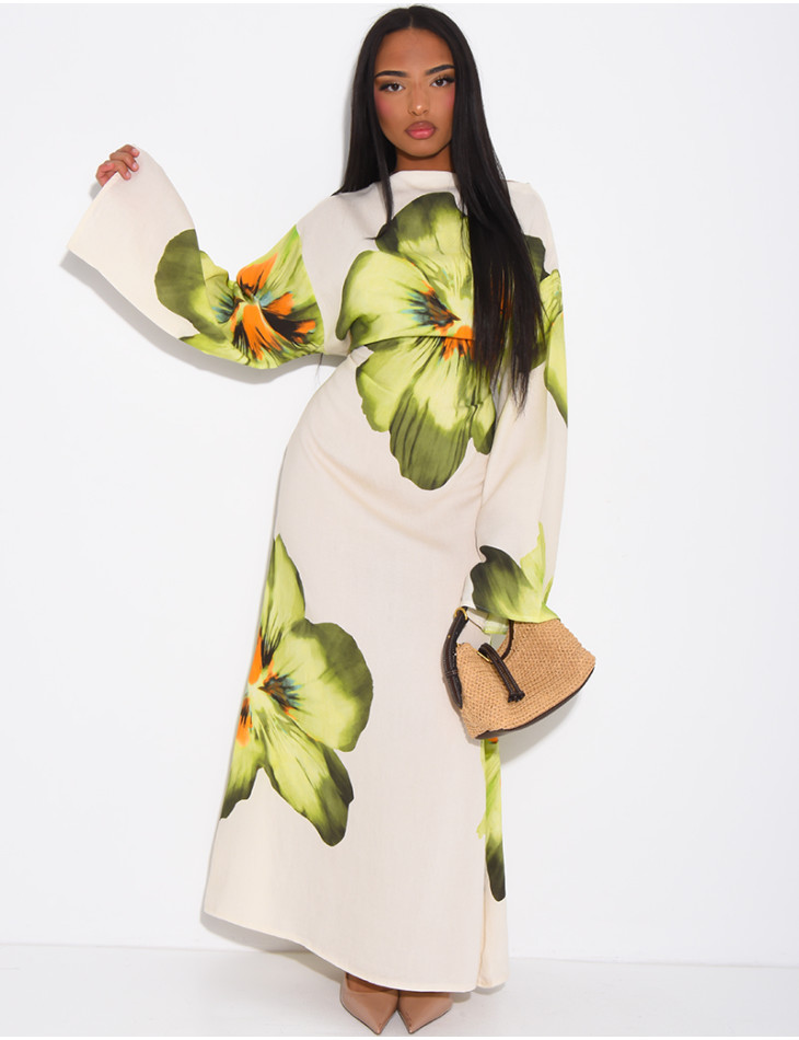 Robe effet lin à fleurs nouée dans le dos