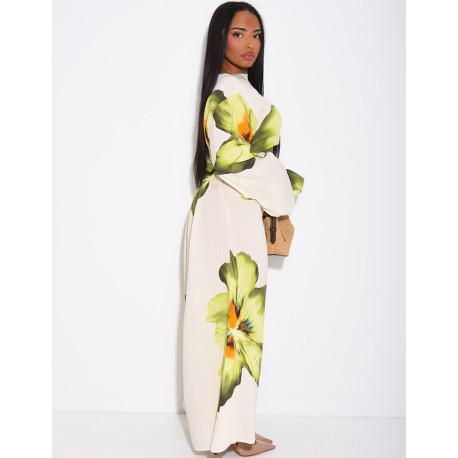 Robe effet lin à fleurs nouée dans le dos