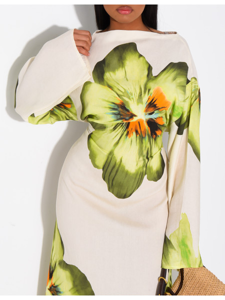 Robe effet lin à fleurs nouée dans le dos