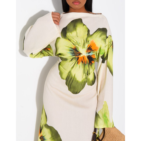 Robe effet lin à fleurs nouée dans le dos