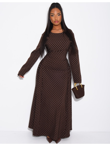 Langes, an den Hüften ausgestelltes Kleid mit Punkten (wird am Rücken gebunden)