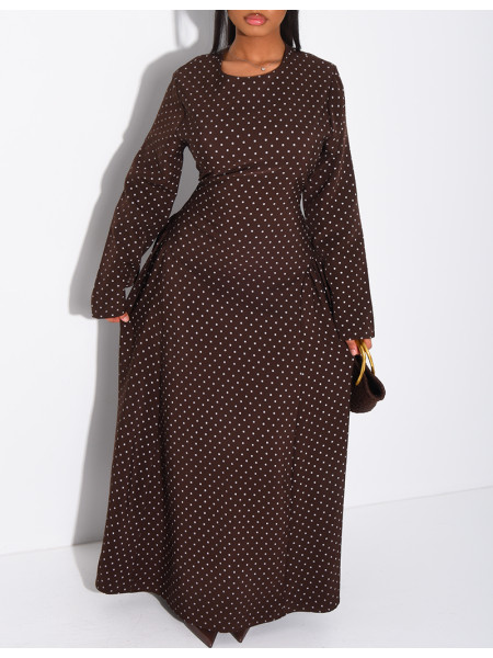 Langes, an den Hüften ausgestelltes Kleid mit Punkten (wird am Rücken gebunden)