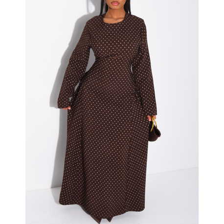 Langes, an den Hüften ausgestelltes Kleid mit Punkten (wird am Rücken gebunden)
