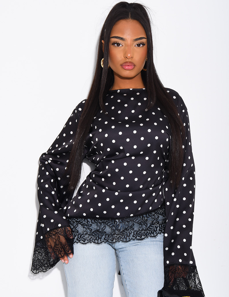 Top à pois satiné manches...