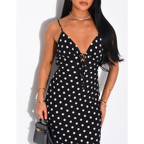 Langes Baumwollkleid mit Punktmuster zum Binden