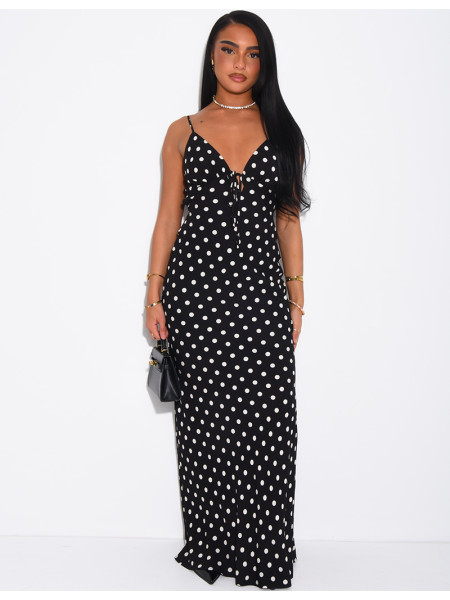 Langes Baumwollkleid mit Punktmuster zum Binden