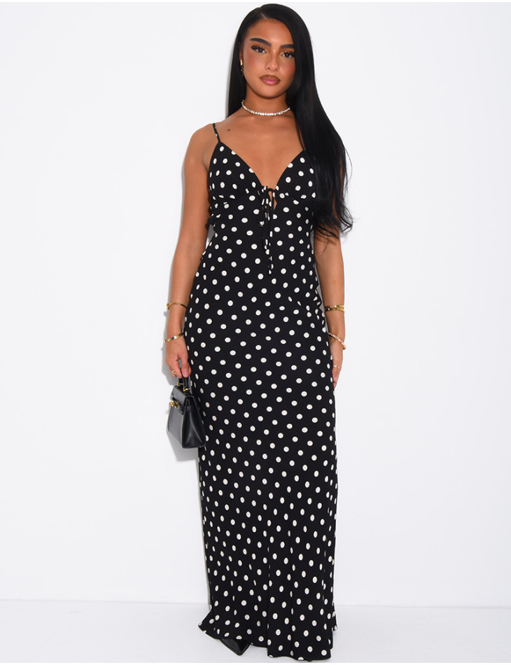 Langes Baumwollkleid mit Punktmuster zum Binden