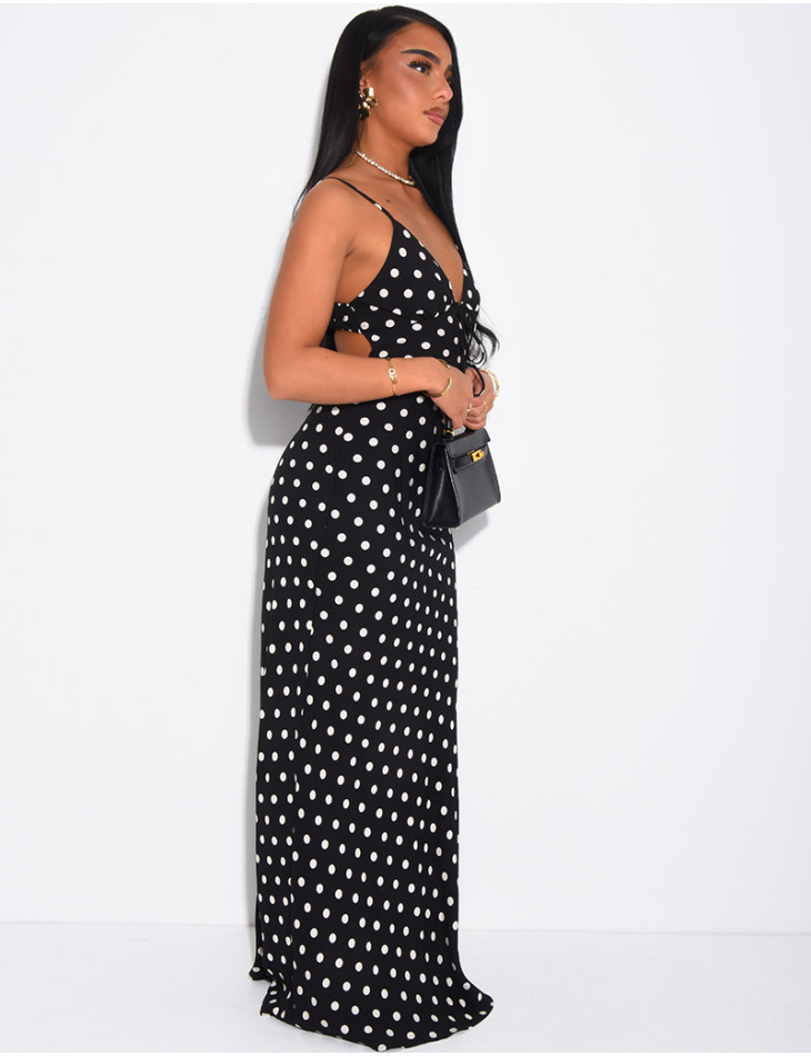 Langes Baumwollkleid mit Punktmuster zum Binden