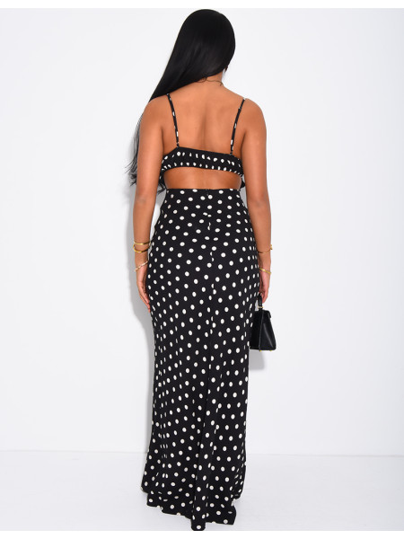 Langes Baumwollkleid mit Punktmuster zum Binden