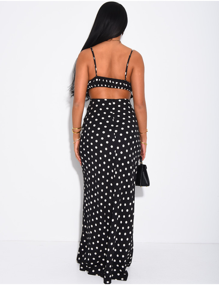 Langes Baumwollkleid mit Punktmuster zum Binden