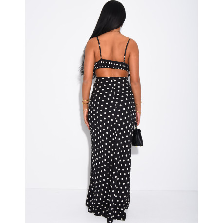 Langes Baumwollkleid mit Punktmuster zum Binden