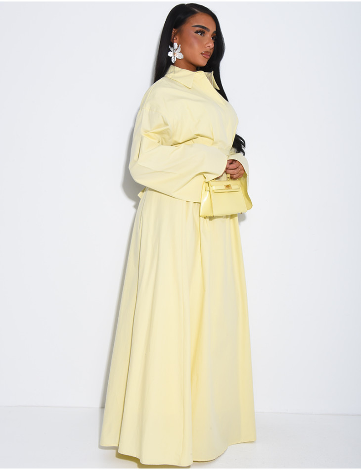 Robe chemise longue à ceinture à la taille