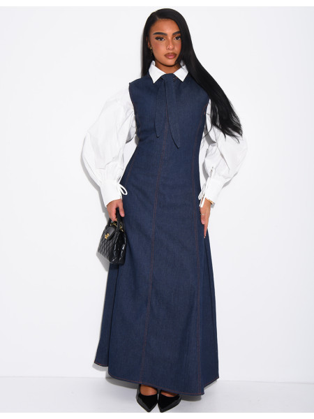 Robe longue sans manche évasée à nouer au col