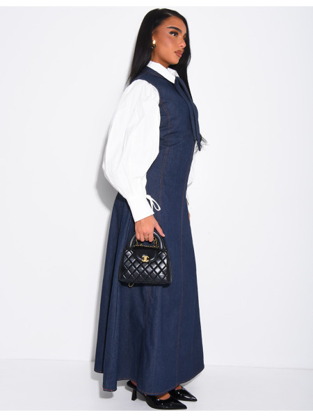 Robe longue sans manche évasée à nouer au col