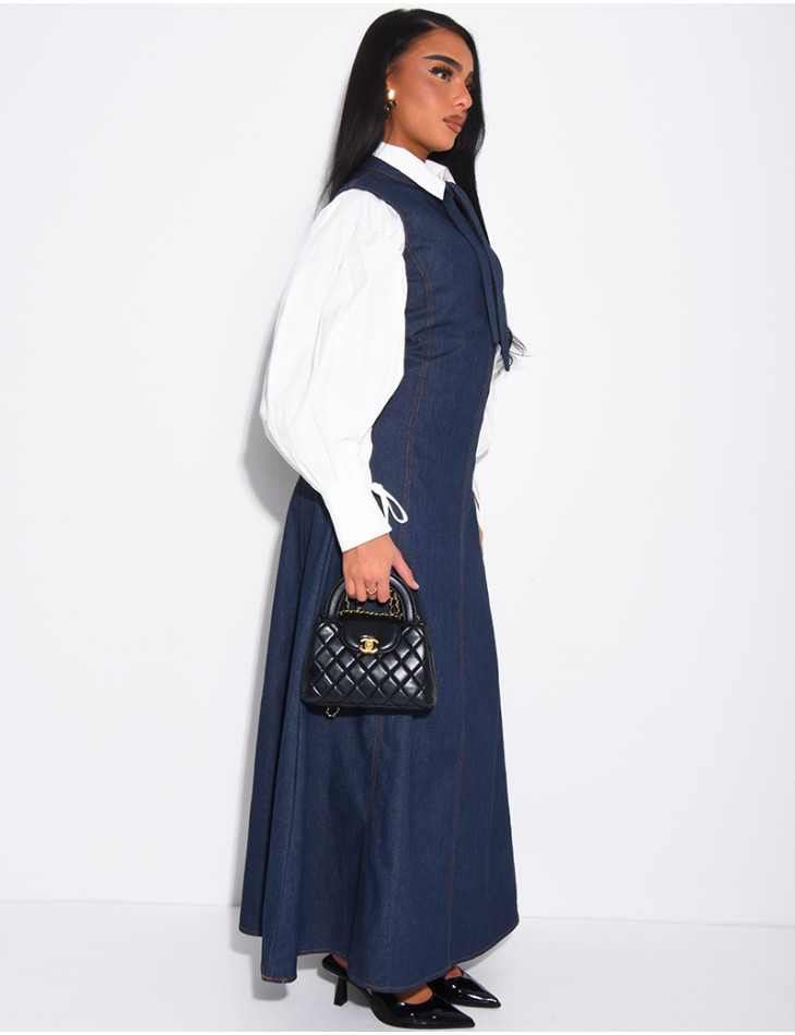 Robe longue sans manche évasée à nouer au col