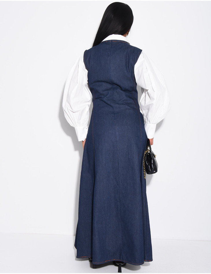 Robe longue sans manche évasée à nouer au col