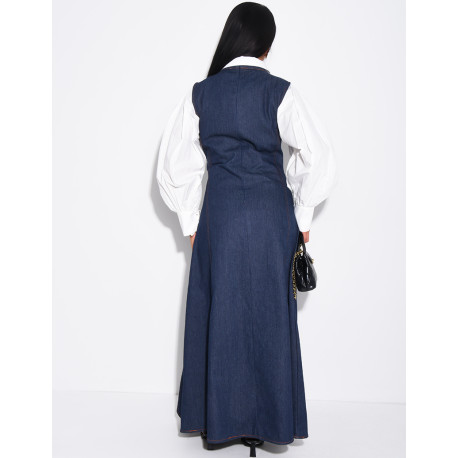 Robe longue sans manche évasée à nouer au col