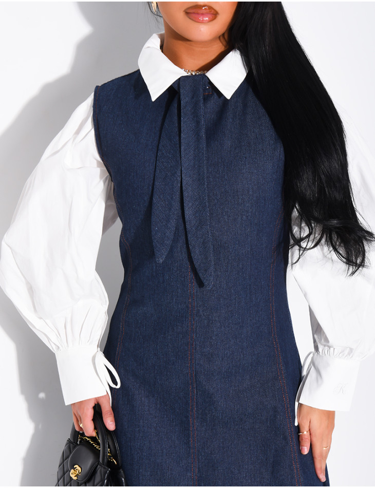 Robe longue sans manche évasée à nouer au col