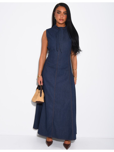 Robe longue sans manche évasée à nouer au col