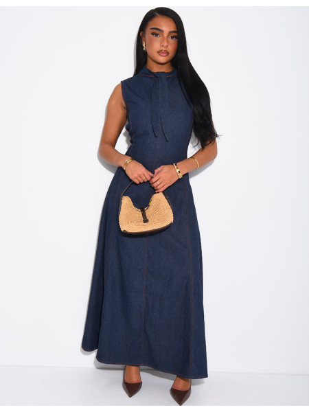 Robe longue sans manche évasée à nouer au col