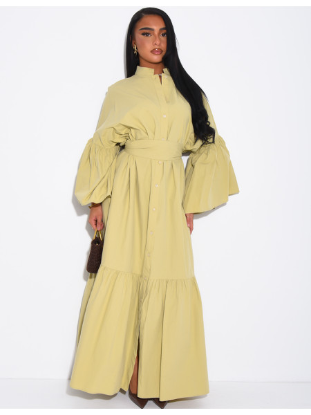 Langes, weit geschnittenes Baumwollkleid zum Binden in der Taille