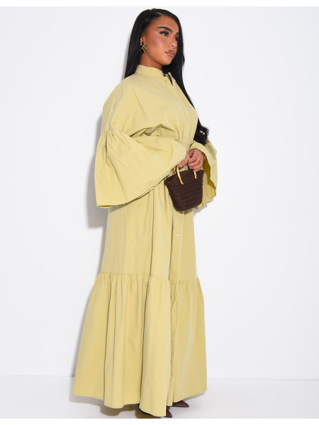 Langes, weit geschnittenes Baumwollkleid zum Binden in der Taille