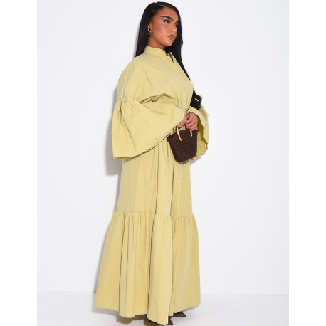 Langes, weit geschnittenes Baumwollkleid zum Binden in der Taille