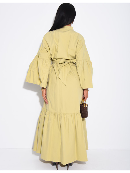 Langes, weit geschnittenes Baumwollkleid zum Binden in der Taille