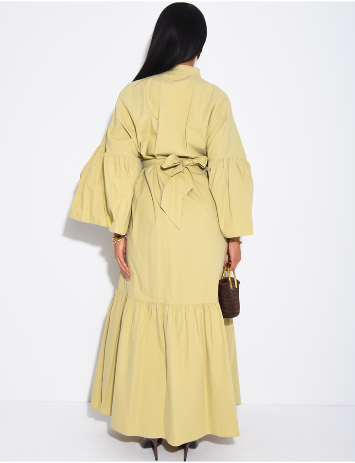 Langes, weit geschnittenes Baumwollkleid zum Binden in der Taille