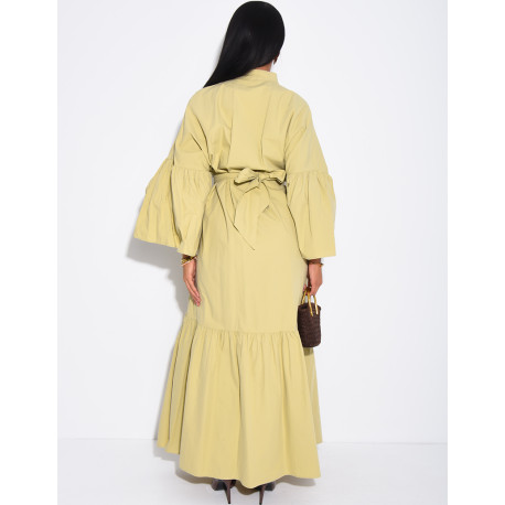 Langes, weit geschnittenes Baumwollkleid zum Binden in der Taille