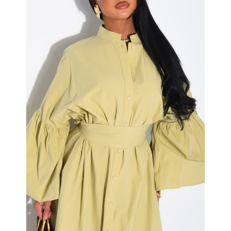 Langes, weit geschnittenes Baumwollkleid zum Binden in der Taille