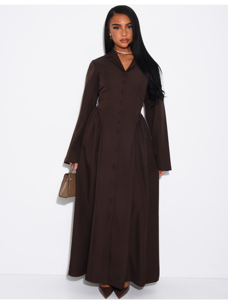 Robe longue boutonnée effet bouffante à lacer dans le dos