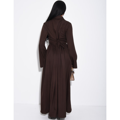 Robe longue boutonnée effet bouffante à lacer dans le dos