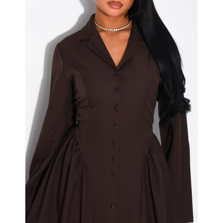 Robe longue boutonnée effet bouffante à lacer dans le dos