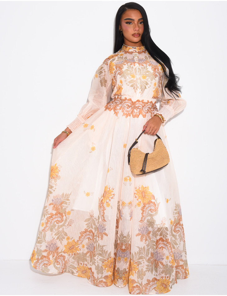 Ensemble 3 pièces en voile imprimés jupe longue, blouse et débardeur