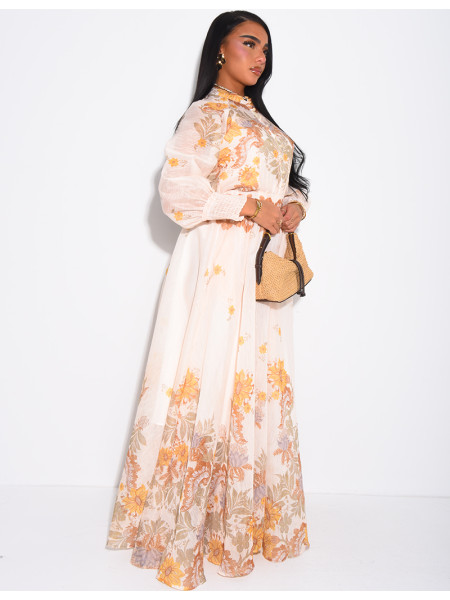 Ensemble 3 pièces en voile imprimés jupe longue, blouse et débardeur