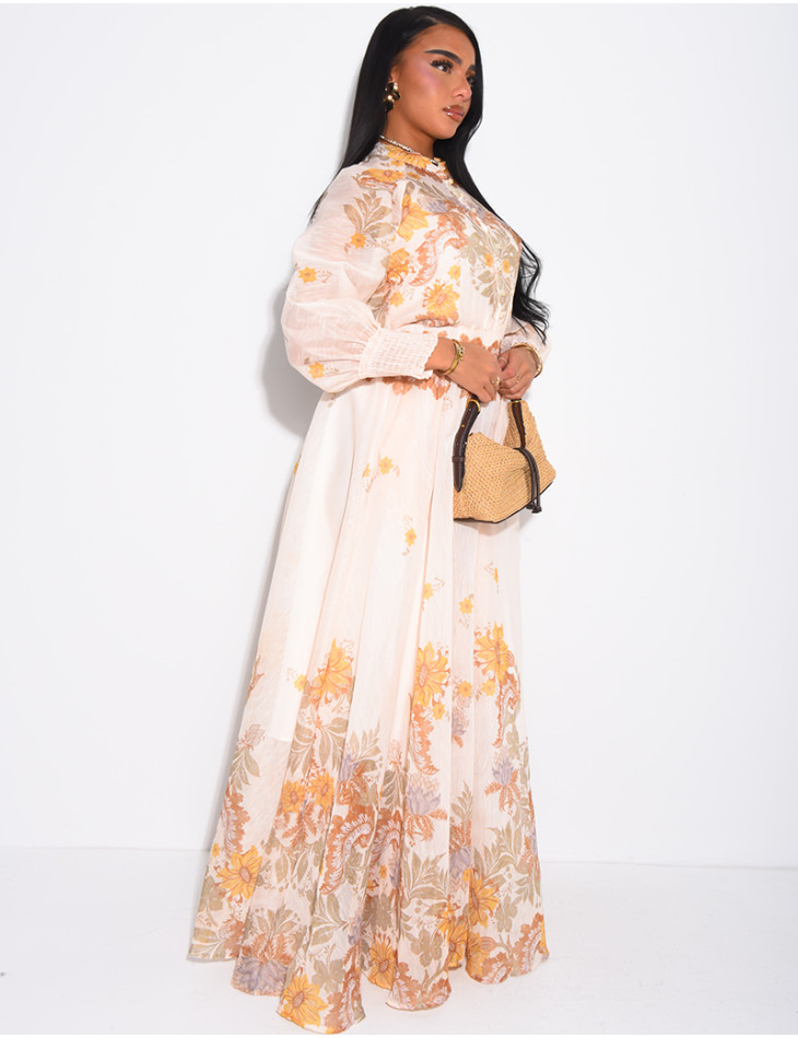 Ensemble 3 pièces en voile imprimés jupe longue, blouse et débardeur