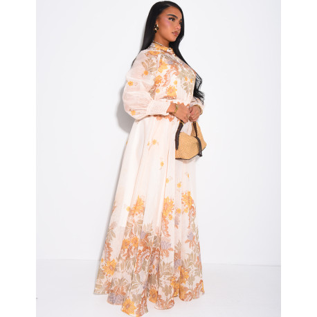 Ensemble 3 pièces en voile imprimés jupe longue, blouse et débardeur