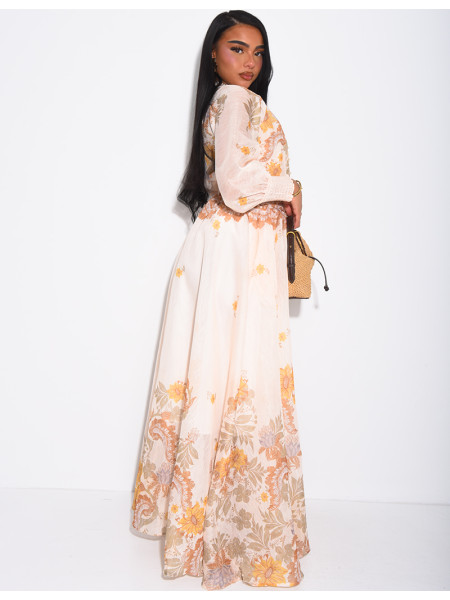 Ensemble 3 pièces en voile imprimés jupe longue, blouse et débardeur