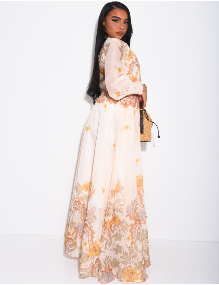 Ensemble 3 pièces en voile imprimés jupe longue, blouse et débardeur