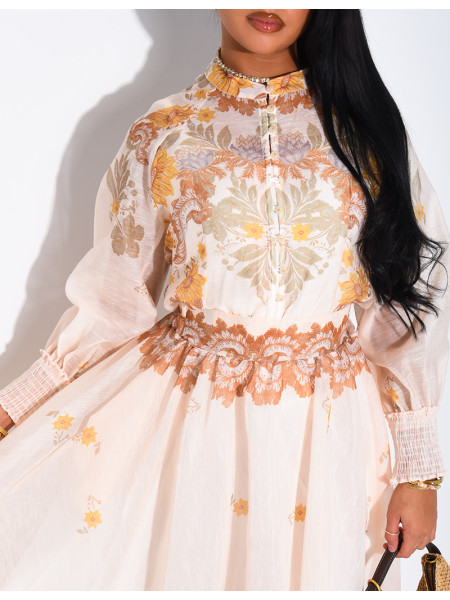 Ensemble 3 pièces en voile imprimés jupe longue, blouse et débardeur