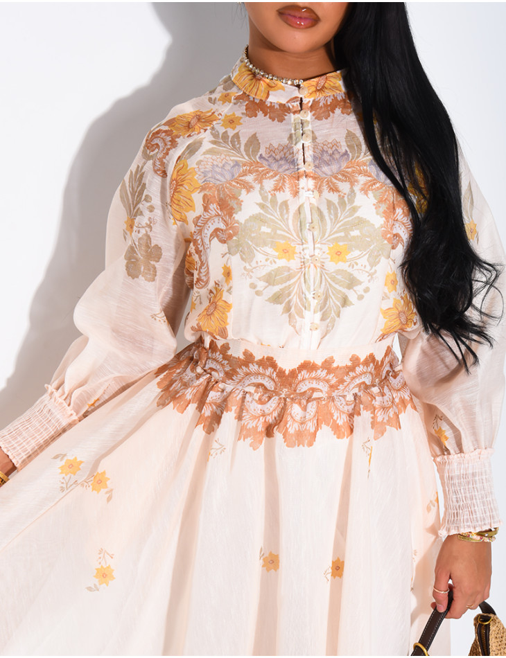 Ensemble 3 pièces en voile imprimés jupe longue, blouse et débardeur