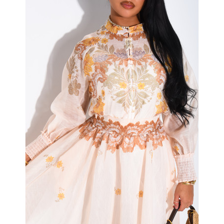 Ensemble 3 pièces en voile imprimés jupe longue, blouse et débardeur