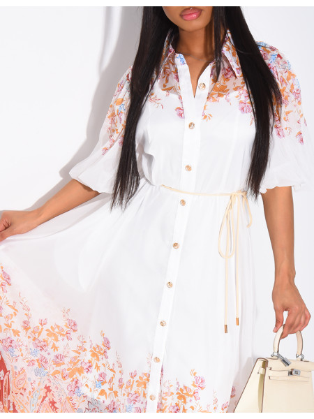 Set aus einem langen Kleid aus Voile mit Blumenprint und einem Unterkleid mit Gürtel