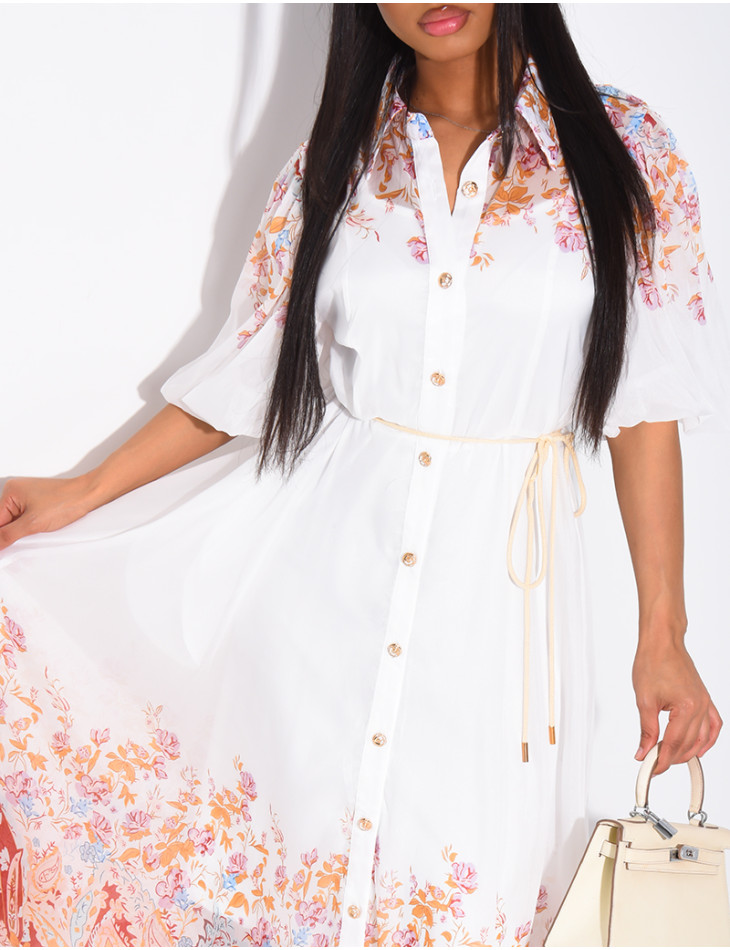 Set aus einem langen Kleid aus Voile mit Blumenprint und einem Unterkleid mit Gürtel