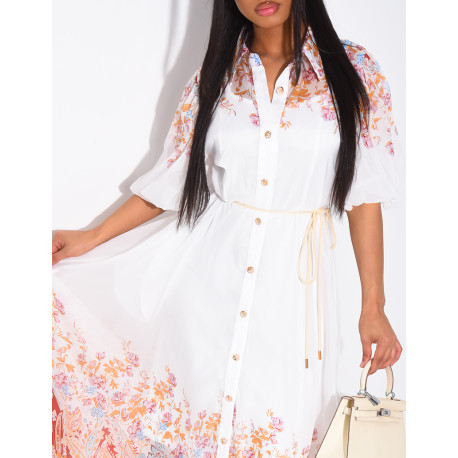 Set aus einem langen Kleid aus Voile mit Blumenprint und einem Unterkleid mit Gürtel