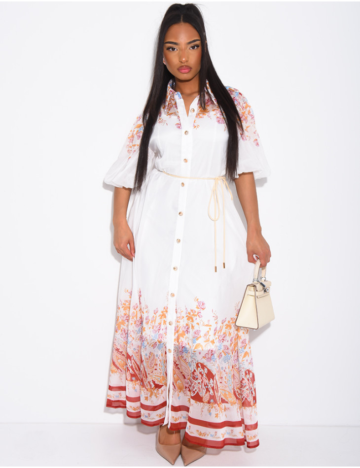 Set aus einem langen Kleid aus Voile mit Blumenprint und einem Unterkleid mit Gürtel