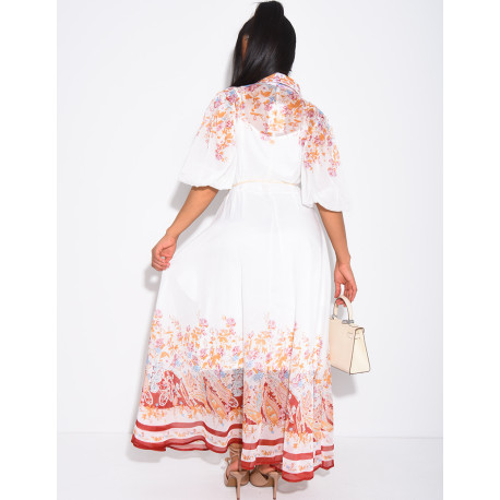 Set aus einem langen Kleid aus Voile mit Blumenprint und einem Unterkleid mit Gürtel