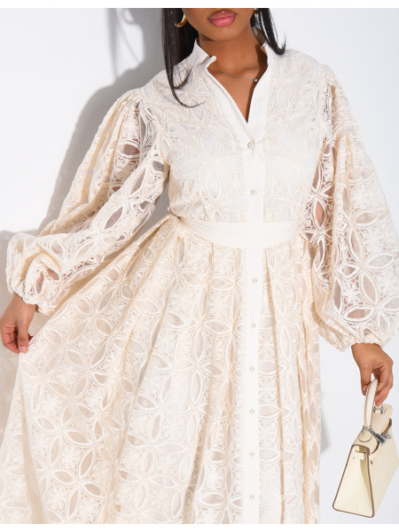 Robe longue à boutons perles et ceinture